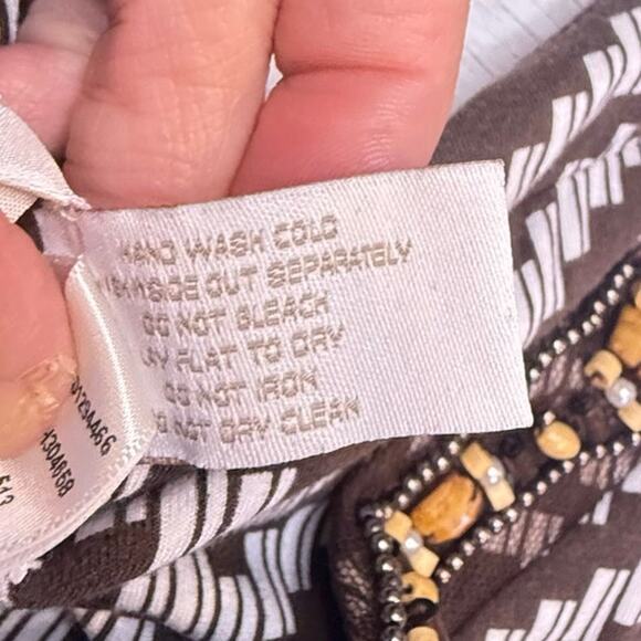 VTG Chicos Y2k size 2 Large brown white beaded maxi dress resort beach retro USA - Picture 7 of 8
